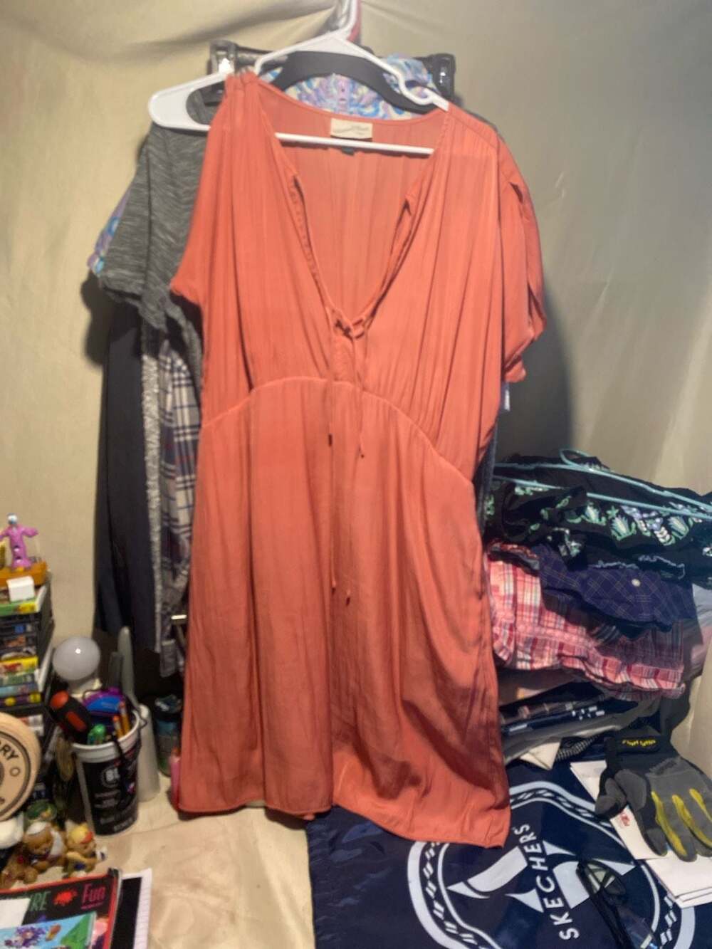 Universal Thread Coral Pink V-Neck Tie Front Mini Dress